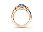 Cluster Engagement Ring Setting for Fancy Blue Cushion Cut Center with Bezel Accent Clusters and Prong Head in Rose Gold