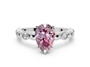 Solitaire Engagement Ring Setting for Fancy Pink Pear-Shaped Center with Beaded Bezel Station Band and Prong Head in Platinum