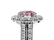 Large Accent Halo Engagement Ring Setting for Fancy Pink Oval Center with Pave Split Shank and Prong Head in Sterling Silver
