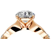 Solitaire Engagement Ring Setting for Round Cut Center with Carved Leaf Shoulders and Prong Head in Rose Gold