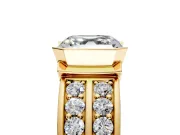 Bezel Engagement Ring Setting for Asscher Cut Center with Wide Channel-Set Band and Bezel Head in Yellow Gold