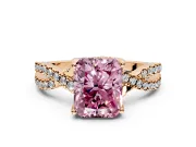 Solitaire Engagement Ring Setting for Fancy Pink Radiant Cut Center with Narrow Twist Pave Band and Prong Head in Rose Gold