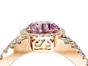 Halo Engagement Ring Setting for Fancy Pink Round Cut Center with Wide-Open Pave Split Shank and Prong Head in Rose Gold