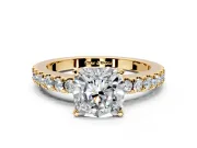 Solitaire Engagement Ring Setting for Cushion Cut Center with Single Row Accent Band and Prong Head in Yellow Gold