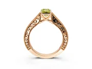 Solitaire Engagement Ring Setting for Fancy Yellow Emerald Cut Center with Engraved Pave Band and Prong Head in Rose Gold