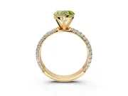 Solitaire Engagement Ring Setting for Fancy Yellow Heart-Shaped Center with Domed Multi-Row Pave Band and Prong Head in Yellow Gold