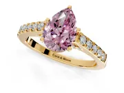 Solitaire Engagement Ring Setting for Fancy Pink Pear-Shaped Center with Crossover Accents and Prong Head in Yellow Gold
