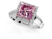 Halo Engagement Ring Setting for Fancy Pink Princess Cut Center with Knife Ridge Cathedral Band and Prong Head in Platinum