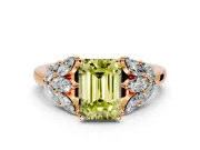 Leaf Cluster Engagement Ring Setting for Fancy Yellow Emerald Cut Center with Marquise Accents and Prong Head in Rose Gold