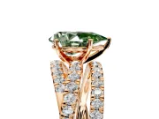 Solitaire Engagement Ring Setting for Fancy Green Pear-Shaped Center with Woven 3-Strand Pave Band and Prong Head in Rose Gold