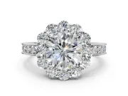Halo Engagement Ring Setting for Round Cut Center with Milgrain Channel Band and Prong Head in Sterling Silver