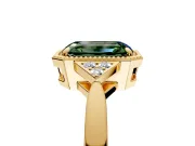 Cluster Engagement Ring Setting for Fancy Green Emerald Cut Center with Milgrain Shoulder Clusters and Prong Head in Yellow Gold