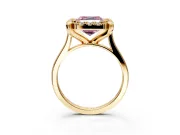 Single Halo Engagement Ring Setting for Fancy Pink Asscher Cut Center with Corner Claws, Plain Band and Prong Head in Yellow Gold