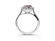 Starburst Halo Engagement Ring Setting for Fancy Pink Heart-Shaped Center with Thin Round-Wire Band and Prong Head in Sterling Silver