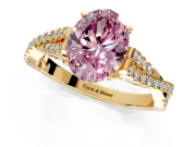 Solitaire Engagement Ring Setting for Fancy Pink Oval Center with Twisted Pave Split Shank and Prong Head in Yellow Gold