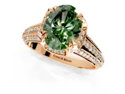 Solitaire Engagement Ring Setting for Fancy Green Oval Center with Accented Split Shank and Prong Head in Rose Gold