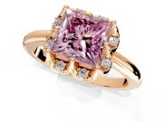Floral Frame Engagement Ring Setting for Fancy Pink Princess Cut Center with Accent Clusters and Prong Head in Rose Gold
