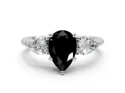 3 Stone Engagement Ring Setting for Fancy Black Pear-Shaped Center with Large Pear-Shaped Accents and Prong Head in Platinum