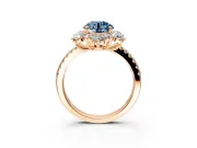 Floral Halo Engagement Ring Setting for Fancy Blue Round Cut Center with Pave Accents and Prong Head in Rose Gold