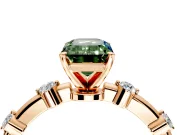 Solitaire Engagement Ring Setting for Fancy Green Emerald Cut Center with Bezel Station Band and Prong Head in Rose Gold