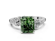 Solitaire Engagement Ring Setting for Fancy Green Radiant Cut Center with Marquise Accent Twist Band and Prong Head in White Gold
