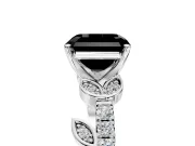 Leaf Motif Engagement Ring Setting for Fancy Black Asscher Cut Center with Pave Band and Prong Head in Sterling Silver