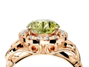 Halo Engagement Ring Setting for Fancy Yellow Round Cut Center with Open Scroll Shoulders and Prong Head in Rose Gold