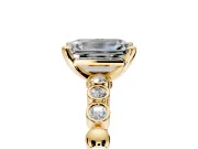Solitaire Engagement Ring Setting for Emerald Cut Center with Bezel-Dot Beaded Band and Prong Head in Yellow Gold