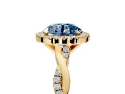 Halo Engagement Ring Setting for Fancy Blue Round Cut Center with Pave and Plain Twist Band and Prong Head in Yellow Gold