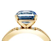 Solitaire Engagement Ring Setting for Fancy Blue Asscher Cut Center with Milgrain-Edged Pave Band and Prong Head in Yellow Gold