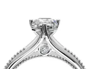 Solitaire Engagement Ring Setting for Emerald Cut Center with Milgrain Cathedral Band and Prong Head in Platinum