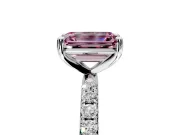 Solitaire Engagement Ring Setting for Fancy Pink Emerald Cut Center with Micro Pave Band and Prong Head in Sterling Silver
