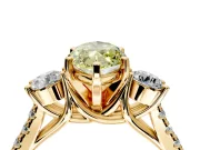 3 Stone Engagement Ring Setting for Fancy Yellow Marquise Center with Crossover Basket, Pave Band and Prong Head in Yellow Gold