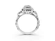 Halo Engagement Ring Setting for Radiant Cut Center with Open Scroll Shoulders and Prong Head in Platinum