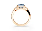 Cluster Engagement Ring Setting for Fancy Blue Asscher Cut Center with Milgrain Shoulder Clusters and Prong Head in Rose Gold
