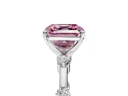 Solitaire Engagement Ring Setting for Fancy Pink Asscher Cut Center with Bezel Station Band and Prong Head in Platinum