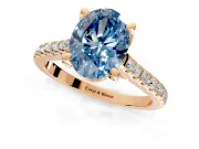 Solitaire Engagement Ring Setting for Fancy Blue Oval Center with Widening Pave Band and Claw Prong Head in Rose Gold