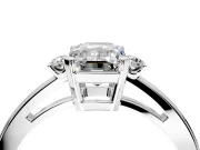 3 Stone Engagement Ring Setting for Emerald Cut Center with Low-Set Round Cut Accents and Prong Head in Sterling Silver
