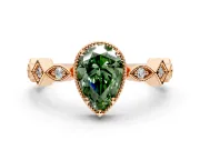 Milgrain Bezel Engagement Ring Setting for Fancy Green Pear-Shaped Center with Marquise Stations and Bezel Head in Rose Gold