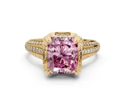 Solitaire Engagement Ring Setting for Fancy Pink Radiant Cut Center with Accented Split Shank and Prong Head in Yellow Gold