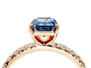 Solitaire Engagement Ring Setting for Fancy Blue Emerald Cut Center with Shared-Prong Accents and Prong Head in Rose Gold