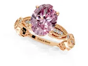 Solitaire Engagement Ring Setting for Fancy Pink Oval Center with Marquise Panel Band and Prong Head in Rose Gold