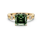 Solitaire Engagement Ring Setting for Fancy Green Asscher Cut Center with Beaded Bezel Station Band and Prong Head in Yellow Gold