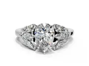 Leaf Cluster Engagement Ring Setting for Pear-Shaped Center with Marquise Accents and Prong Head in Sterling Silver