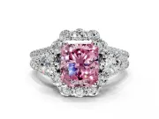 Halo Engagement Ring Setting for Fancy Pink Radiant Cut Center with Two-Strand Split Shank and Prong Head in Platinum