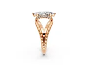 Halo Engagement Ring Setting for Marquise Center with Rope Twist Split Shank and Prong Head in Rose Gold