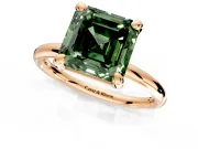 Low-Set Solitaire Engagement Ring Setting for Fancy Green Asscher Cut Center with Thin Plain Band and Prong Head in Rose Gold