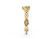 Solitaire Engagement Ring Setting for Fancy Yellow Heart-Shaped Center with Accented Twist Band and Leaf Prong Head in Yellow Gold
