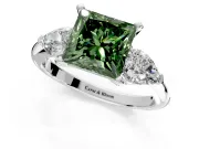 3 Stone Engagement Ring Setting for Fancy Green Princess Cut Center with Large Pear-Shaped Accents and Prong Head in Sterling Silver