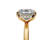 Hidden Halo Engagement Ring Setting for Asscher Cut Center with Thin Round-Wire Band and Prong Head in Yellow Gold
